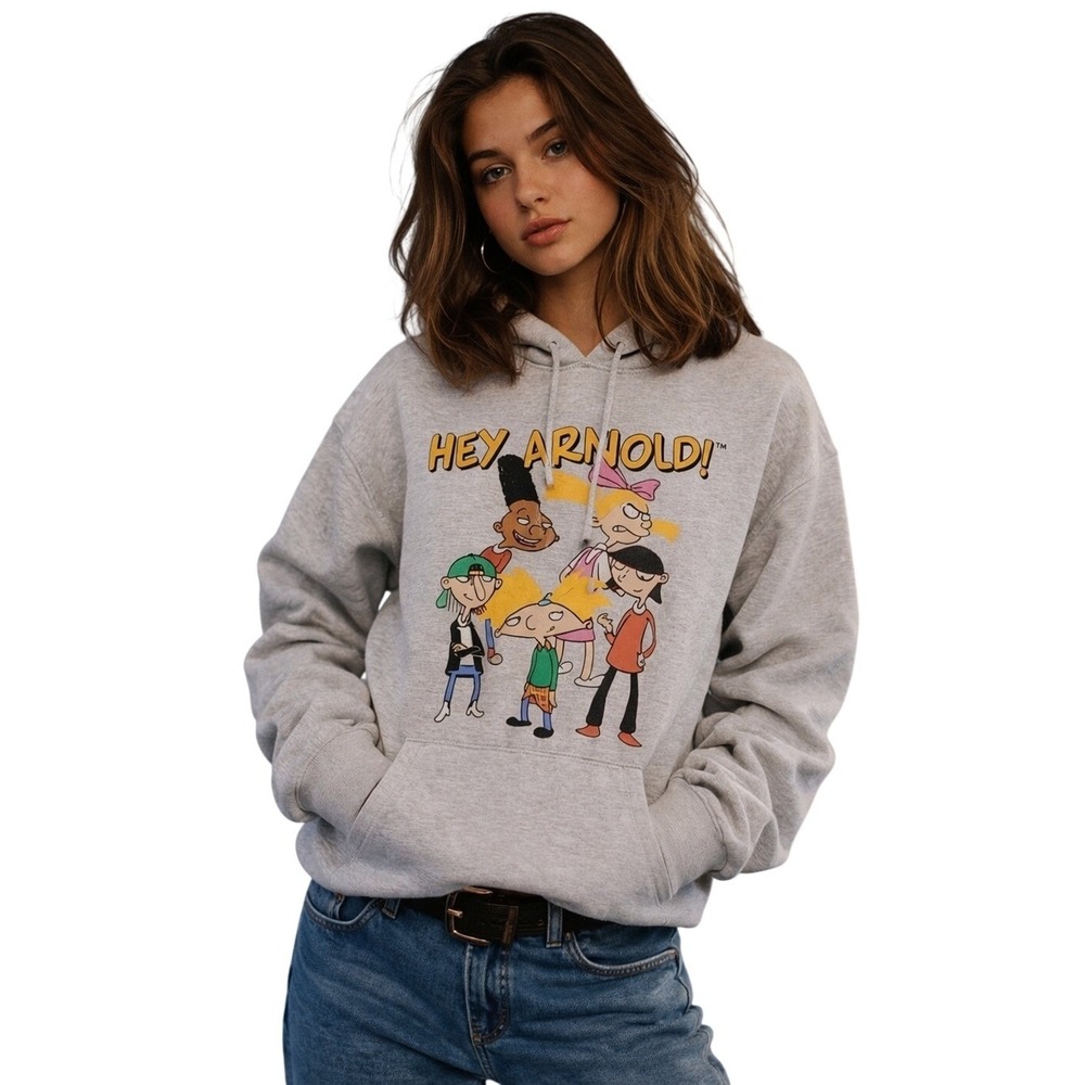 Nickelodeon 90s Hey Arnold Graphic Unisex Light Gray Pullover‎ Hoodie